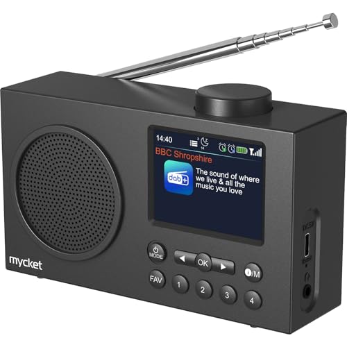 Mycket Tragbares DAB/DAB+ Radio, UKW Digital Radio mit 2025 Neuesten Signalempfängertechnologie, FM Wiederaufladbar Radio mit Bluetooth 5.0, Dual Wecker, 40 Voreingestellte, 2,4