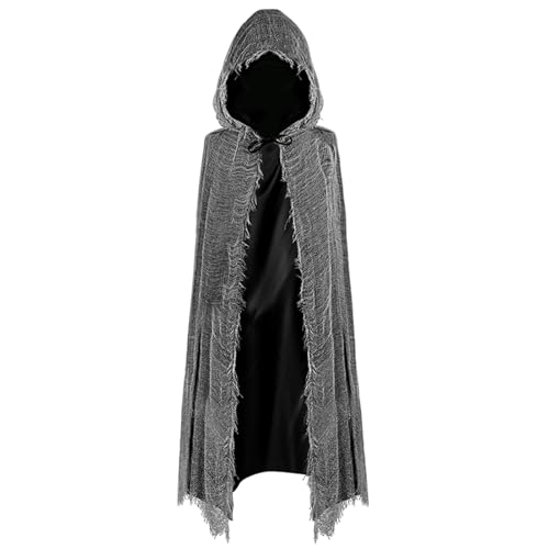 Gruselig Umhang mit Kapuze,140cm Halloween Kostüm Geister Sensenmann Mittel Umhange Satin,Geister Kostüm Erwachsene Cape Scary Outfit Grim Reaper Costume Damen Fraue Männer Halloween Umhang Schwarzer