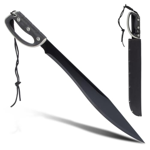 KS-11 Machete Garten mit robuster Edelstahlklinge für Gartenarbeiten - Machete Survival mit Handschutz ideal als Outdoor Messer inkl. Macheten Holster - Gesamtlänge 61cm Stabile Klinge Schwarz