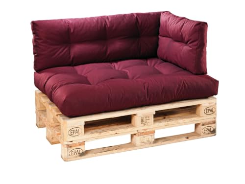 Traumnacht Outdoor Palettenauflagen 3er Set (Sitz + Rücken + Seitenteil), Palettenkissen für Palettenmöbel & Palettensofa, bequemes Gartenpolster, rot