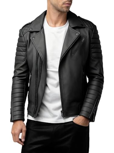 Crone Naik Herren Lederjacke Echtleder Biker Jacke Matt Schwarz XXL