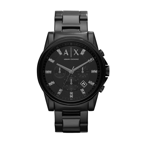 Armani Exchange Uhr für Männer , QuarzChronographenwerk, 45mm schwarzes Edelstahlgehäuse mit Edelstahlarmband, AX2093