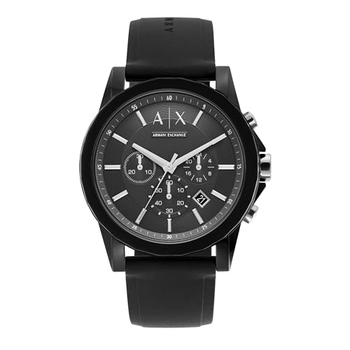 Armani Exchange Watch For Men, Quarz-Chronographenwerk und 44mm Gehäusegröße mit Silikonarmband