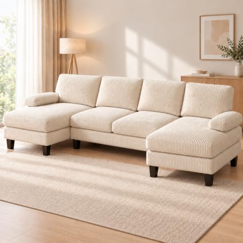 Xbro Sofa U Form, Ecksofa mit Schlaffunktion,Beige,270 x 122 x 86 cm