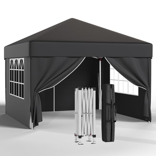JUMMICO Pavillon 3x3 Wasserdicht Stabil Winterfest Höhe Verstellbar,Faltpavillon mit 4 Seitenwänden,Pavillion UV Schutz 50+,Gartenpavillon Faltzelt für Garten, Innenhof, Camping,Gazebo Grau