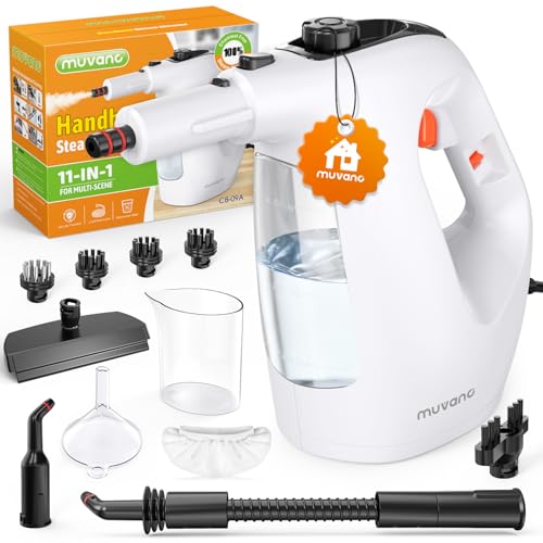Muvano Dampfreiniger Handgerät, 1500W Dampfreiniger für Alles, Steam Cleaner mit 10 Sek. Schnellaufheizung, Handdampfreiniger mit 450 ml Wassertank & 11-in-1 Zubehör für Küche, Bad, Fenster & Auto