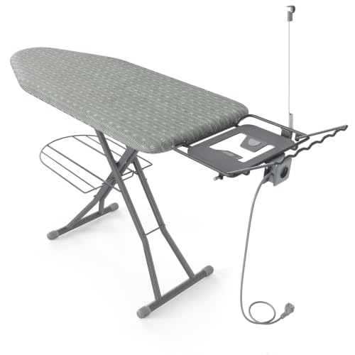 SONGMICS Bügelbrett mit Steckdose und Ablage, Bügelfläche 135 x 48 cm