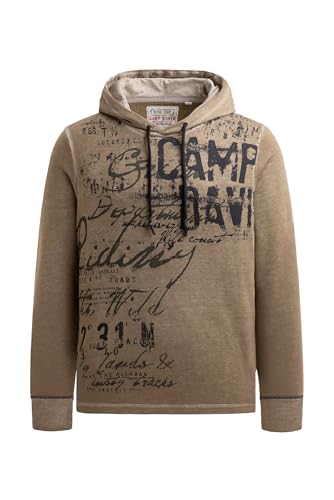 Camp David Herren Leichter Hoodie mit Ausbrenner-Effekten und Artwork Beige, XL