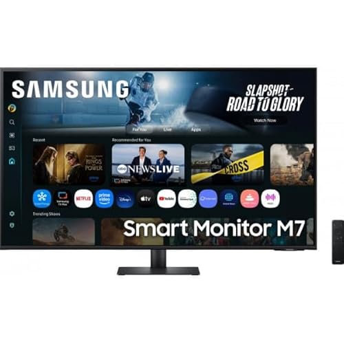 Samsung Smart Monitor M7 (S43FM702), Flat 109.2 cm, 3840x2160 (UHD 4K), Smart Hub mit AI, Office 365, Gaming Hub, Eingebauter Lautsprecher, Fernbedienung, WiFi, HDMI, USB-C