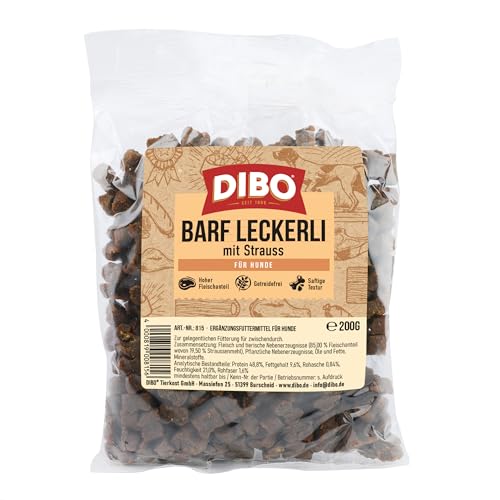 DIBO Barf-Leckerli mit Strauss zur Belohnung, Sport und Freizeit, Gluten- und Lactosefrei, Ohne Zusatzstoffe, 200 g