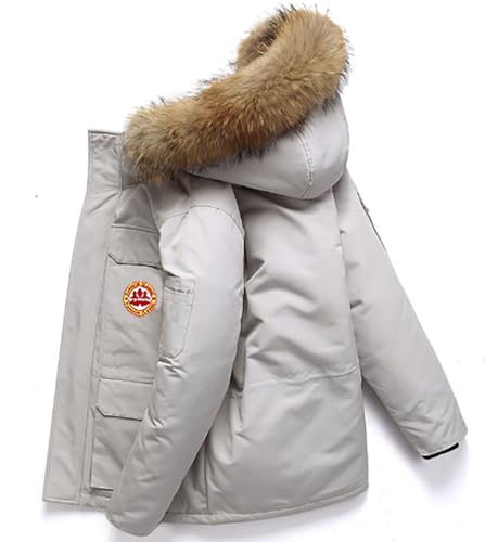 FM2018XSL Unisex Daunenjacke mit Pelz für Männer Wintermantel für Frauen Kapuze Daunenjacke