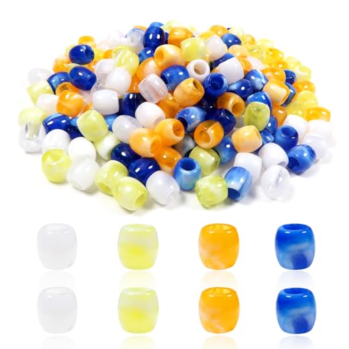 TOAOB 12 mm x 11 mm 200 Stück Weiß Gelb Orange Blau Acryl Perlen Großes Loch zum Auffädeln Runde Haar Perlen Zöpfe Ponyperlen für Bastelperlen DIY Makramee Schmuck Haarschmuck