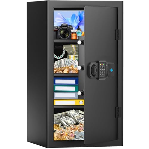 85L Großer Safe Tresor für Zuhause, Feuerfester Tresor mit Schlüssel, Abnehmbares Regal und Stummschaltfunktion, Anti-Theft Tresore für Geld, Dokument, Medizin and Wertgegenstände