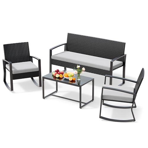 Xbro Rattan Gartenmöbel Set für 4 Person, Balkonmöbel Lounge mit 2 stühlen