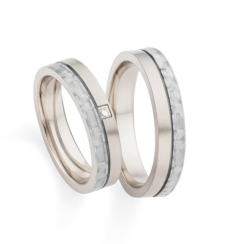 Blue Moon Diamonds Partnerringe & Eheringe aus Titan und Carbon mit Diamant (0,015 ct W/SI) – Paar Verlobungsringe/Hochzeitsringe inkl. Gravur & Etui | Modell 4102