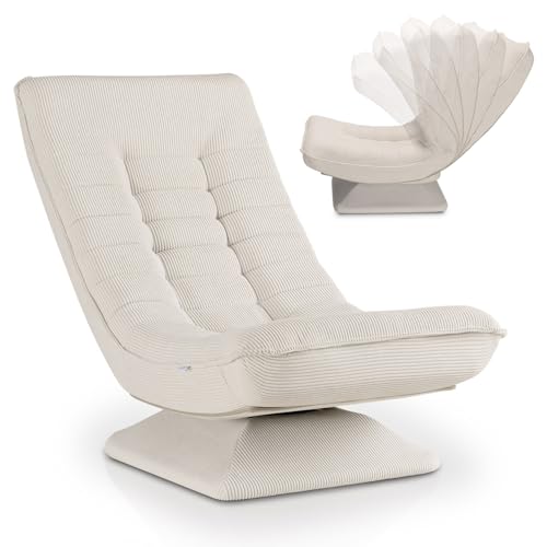 Juskys Relaxsessel Korsika - Ergonomisch & 360° drehbar, klappbar mit 5-lagiger Polsterung - Gemütlicher Cord Sessel für Wohnzimmer - Beige