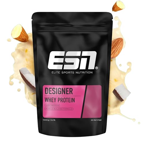 ESN Premium Designer Whey Protein Pulver, Almond Coconut, 1 kg, bis zu 23 g Protein pro Portion, ideal zum Muskelaufbau und -erhalt - made in Germany