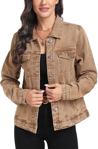 J.Corrine Jeansjacke Damen, Vintage-Jeansjacken mit genähtem Design, Reguläre Passform im Trucker-Stil, Langärmlige, Vielseitige Jeansjacken für Damen