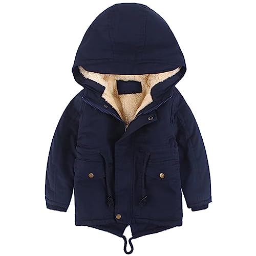 linboo Kinder Winterjacke Jungen Mädchen Warm Gefütterte Blouson Hoodie Dicke Mantel Parka Baby Wintermäntel, Marineblau, 92-98(Etikettengröße: 100)