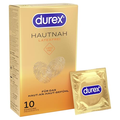 Durex Hautnah Latexfrei Kondome - Latexfreie Kondome aus Real-Feel-Material & mit anatomischer Easy-On-Form - Ohne Latex - 10er Pack