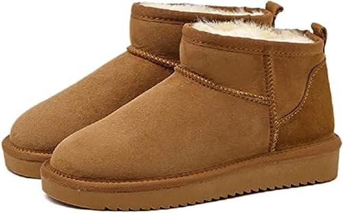 Mini-Stiefel für Frauen,Klassische Mini-Stiefelette mit gefüttert,Warme mit Fell gefütterte Winterstiefel mit Anti-Rutsch-Beschichtung(Braun,38 EU)