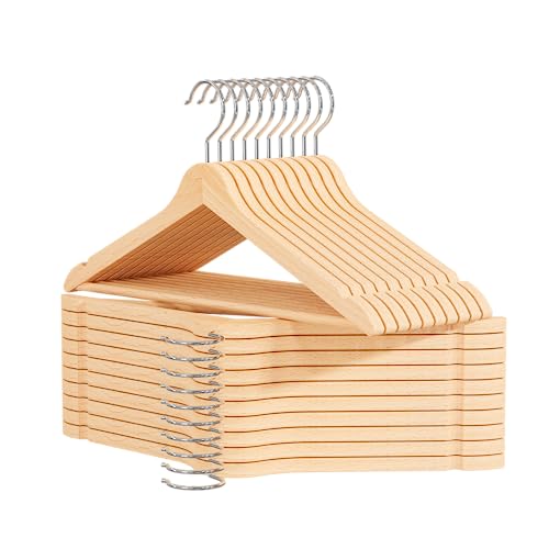 OGIVO Kleiderbügel Holz – 20er Set Holzbügel Bügel aus Holz für Ihre Garderobe – 360° drehbarer Haken – Einkerbungen an den Schultern – Hangers Clothes (Natur)