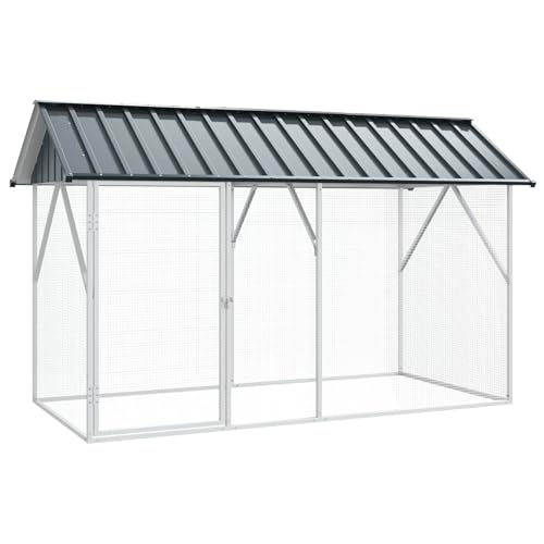 Emmtore Vogelkäfig Anthrazit Verzinkter Stahl, Garten und Terrasse, modernes, stabiles Vogelhaus, offener Raum für Vögel, rechteckiger Käfig 112 x 227 x 141 cm