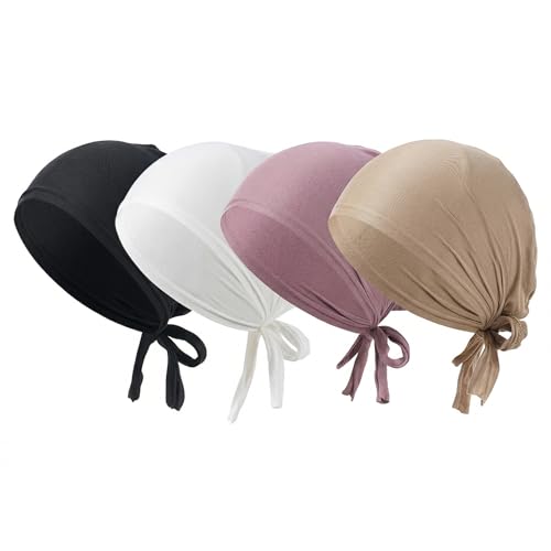 QBXMY7 4 Stück Kopftuch Damen Hijab Kopftuch(Schwarz, Weiß, Altrosa, Khaki)