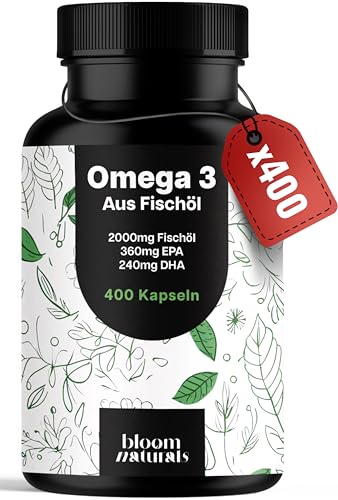 Omega 3 hochdosiert – 400 Kapseln – 2000 mg Fischöl pro Tag
