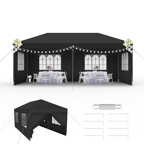 LZQ Pavillon Partyzelt Gartenpavillon 3x6 m Stabiles Stecksystem Wasserdichtes Festzelt mit Fenstern, Dach & 6 Seitenwänden, Bierzelt Outdoor Gartenzelt für Party, Camping, Markt, Anthrazit