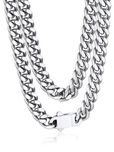 Bandmax Edelstahl Halskette Herren Miami Panzerkette 7MM breit Kubanische Kette 50CM Edelstahlkette Damen Gliederkette Silber Männerkette Hip Hop Accessoire Schmuck für Freundin
