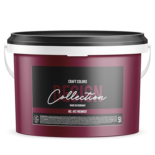 Craft Colors® 5L hochwertige Wandfarbe edelmatt, Kreidefarbe made in Germany, DESIGN Collection No. 492 Weinrot