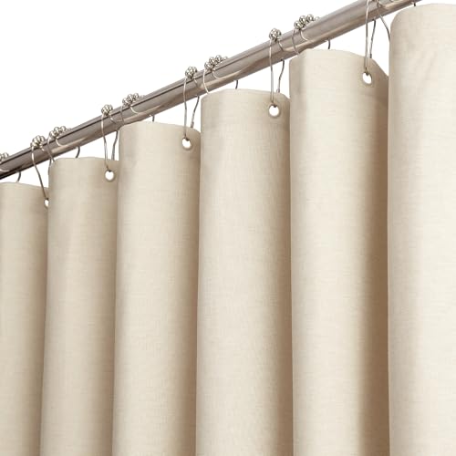 BTTN Duschvorhang Stoff Beige 180x200 cm, Leinen Textur Anti-Schimmel Waschbarer Textil Duschvorhang mit 12 Haken, Moderne wasserdichte Gewichtete Deko Ployester Duschvorhänge für Badewanne, Creme