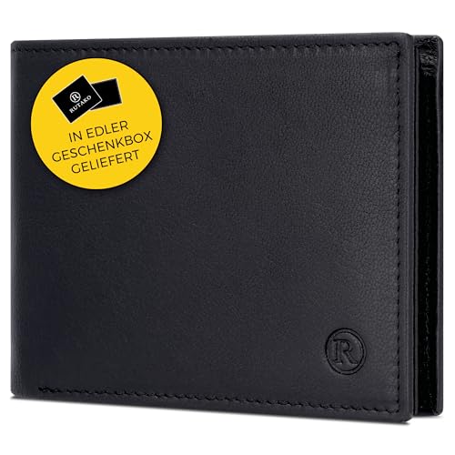 RUTAKO Leder Geldbörse Herren mit RFID Schutz - Portemonnaie mit Münzfach - Geldbeutel für Männer - Brieftasche Wallet Portmonee Schwarz