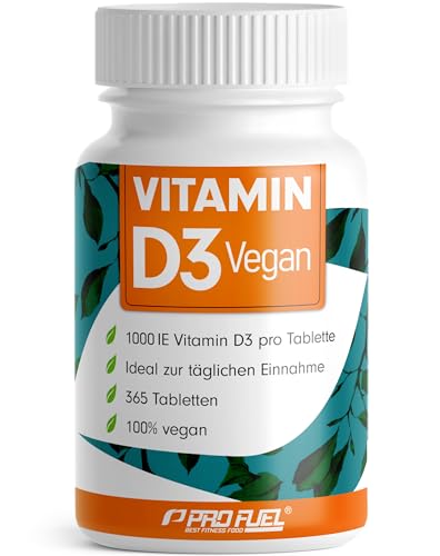 Vitamin D3 VEGAN 1000 IE - 365 Tabletten - Jahresvorrat Vitamin D3 - optimal hochdosiert mit Premium-Rohstoff RAWD3® - für Immunsystem und Knochen - laborgeprüft mit Zertifikat - 100% vegan