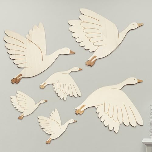 COLOFALLA 6 Stücke Kinderzimmer Deko Schwan Wanddeko Kinderzimmer Boho Stil Wanddeko Set Kinder Basteln Set Holz DIY Boho Deko Schwan Wandtattoo Holz