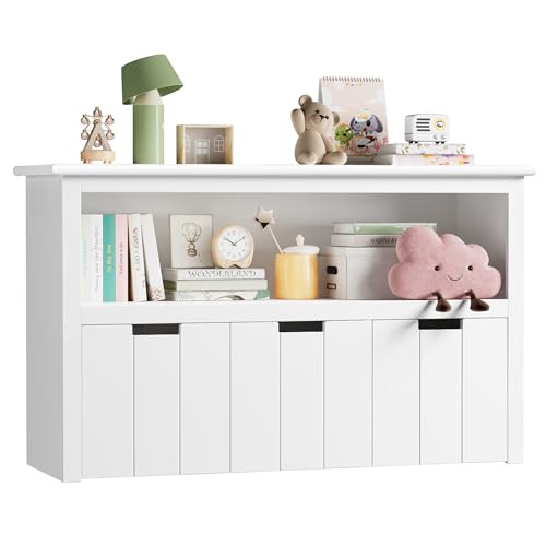 FOREHILL Kinderregal mit Boxen auf Rollen, Spielzeug Aufbewahrung Kinderzimmer Möbel, Spielzeugregal, Kinderschrank, Regal weiß mit 3 Boxen, Truhen & Kisten für Kinder 102 x 33 x 61,5cm