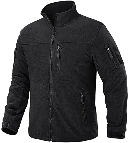 TACVASEN Herren Fleecejacke Military Fleece Army Jacket Warm Jacke Winter für Outdoor (S, Schwarz)