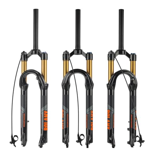 BOLANY 27.5/29Zoll MTB Luftgabel, 120mm Federweg Fahrrad-Federgabel 28.6mm (1-1/8inch) 220mm Gewindefreier gerader Gabelschaft 9x100mm QR Scheibenbremsversion