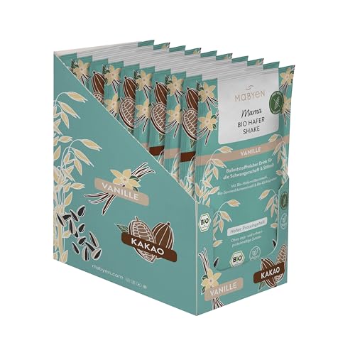 MABYEN Mama Bio Hafer Shake Vanille & Schoko – Protein Shake ohne Zucker & Süßungsmittel, vegan & glutenfrei, Haferpulver mit pflanzlichem Eiweiß, 10×30 g Portionen