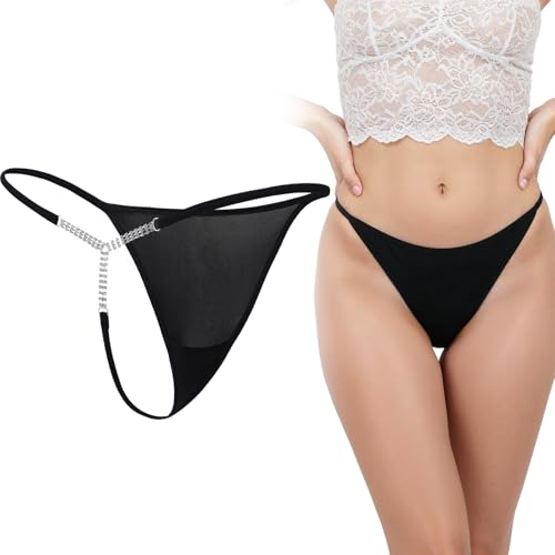 Yolev G String Tangas Seamless Slips Damen Sexy Unterhosen Niedrige Leibhöhe String Tanga Damen Stretch Unsichtbarer Strings Nahtlose Slips T-Rücken Bikini Unterwäsche Tangas (Schwarz, M)