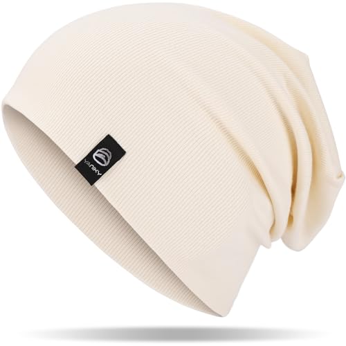 YANIKY Mütze Damen, Leichte Beanie Mütze Herren, Baumwolle Weiche Bequeme Dünne Mütze, Unisex Slouch Beanie Longbeanie für Alle Jahreszeiten (Beige)