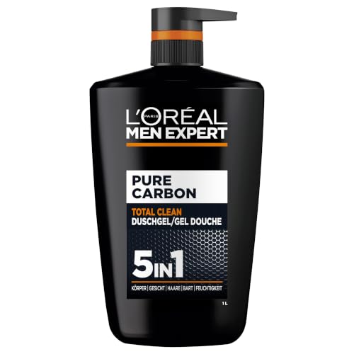 L'Oréal Men Expert XXXL 5in1 Duschgel und Shampoo für Männer, Duschbad zur Reinigung von Körper, Haar und Gesicht, Herren Körperpflege für langanhaltende Frische mit Karbon, Pure Carbon, 1 x 1000 ml