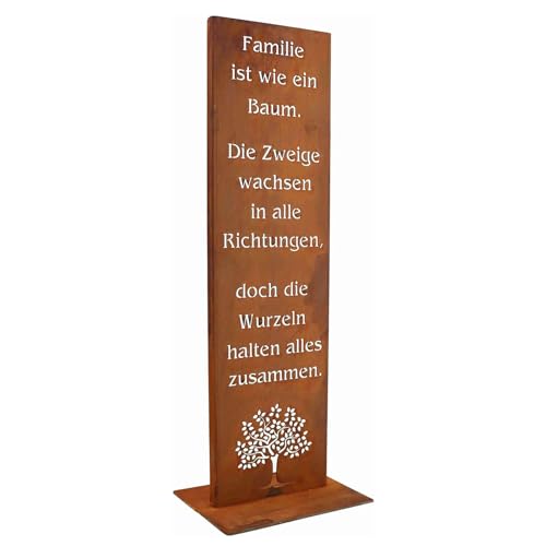 Rostikal Gartenschild Familie - 55 cm - Handgefertigtes Edel-Rost Metallschild aus Cortenstahl - Robust & Wetterfest - Liebevolle Deko für Wohnzimmer, Garten, Balkon, Terrasse