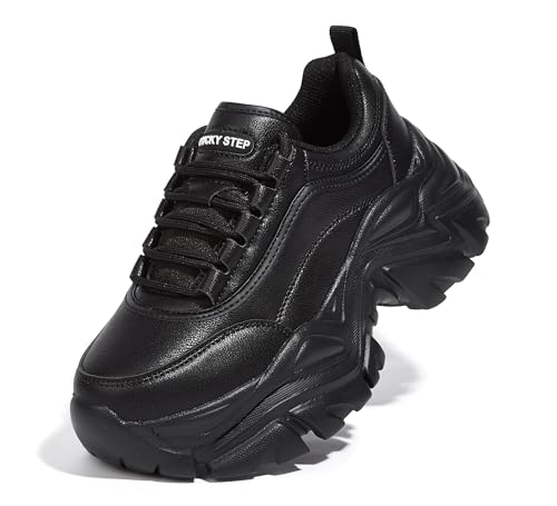 LUCKY STEP Chunky Turnschuhe für Damen, modische Plateau-Lässige Schuhe, Bequeme Keilabsatz Sneaker (Schwarz, 11US-42EU-9UK)