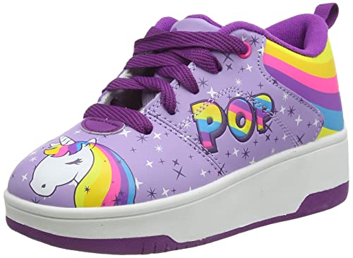 Heelys Pop Strive Sneaker für Mädchen, Lila Regenbogen-Einhorn, 34 EU