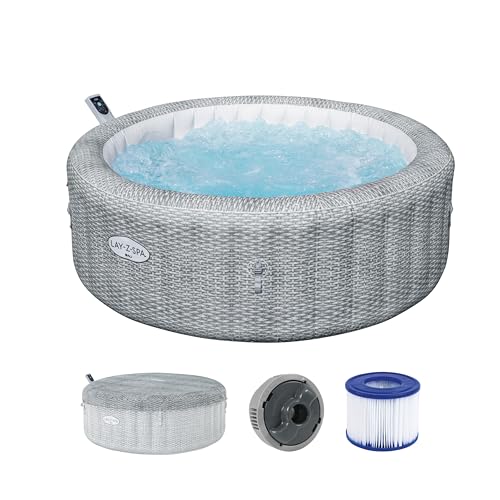 Bestway Lay-Z-SPA Energiespar-Whirlpool Bali AirJet, Ø196x71cm, 6 Personen, Heizung, Frostwächter, 140 AirJet-Düsen, App-Steuerung, UltraFit-Pumpeneinheit, Thermo-Abdeckung, Rattan, GS-Zertifiziert