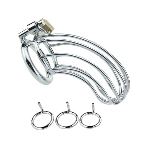 Peniskäfig Sexspielzeug Keuschheitskäfig mit 3 verschiedenen Ringgrößen Chastity Cage mit Schloss für Penisfesselung des Mannes Edelstahl Peniskäfig Ausgehöhlt und Atmungsaktiv