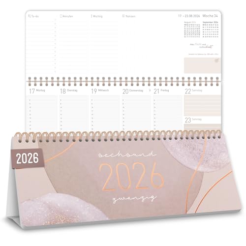 Häfft® Wochen-Tischkalender 2026 quer mit Aufsteller 