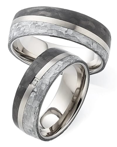 123traumringe Eheringe Set in Carbon & Titan I Partnerringe mit Brillant & Etui I Gravierbare Eheringe mit Ringgröße 50-74I Hochwertige Verlobungsringe in 7 mm Breite & 2 mm Stärke I S86